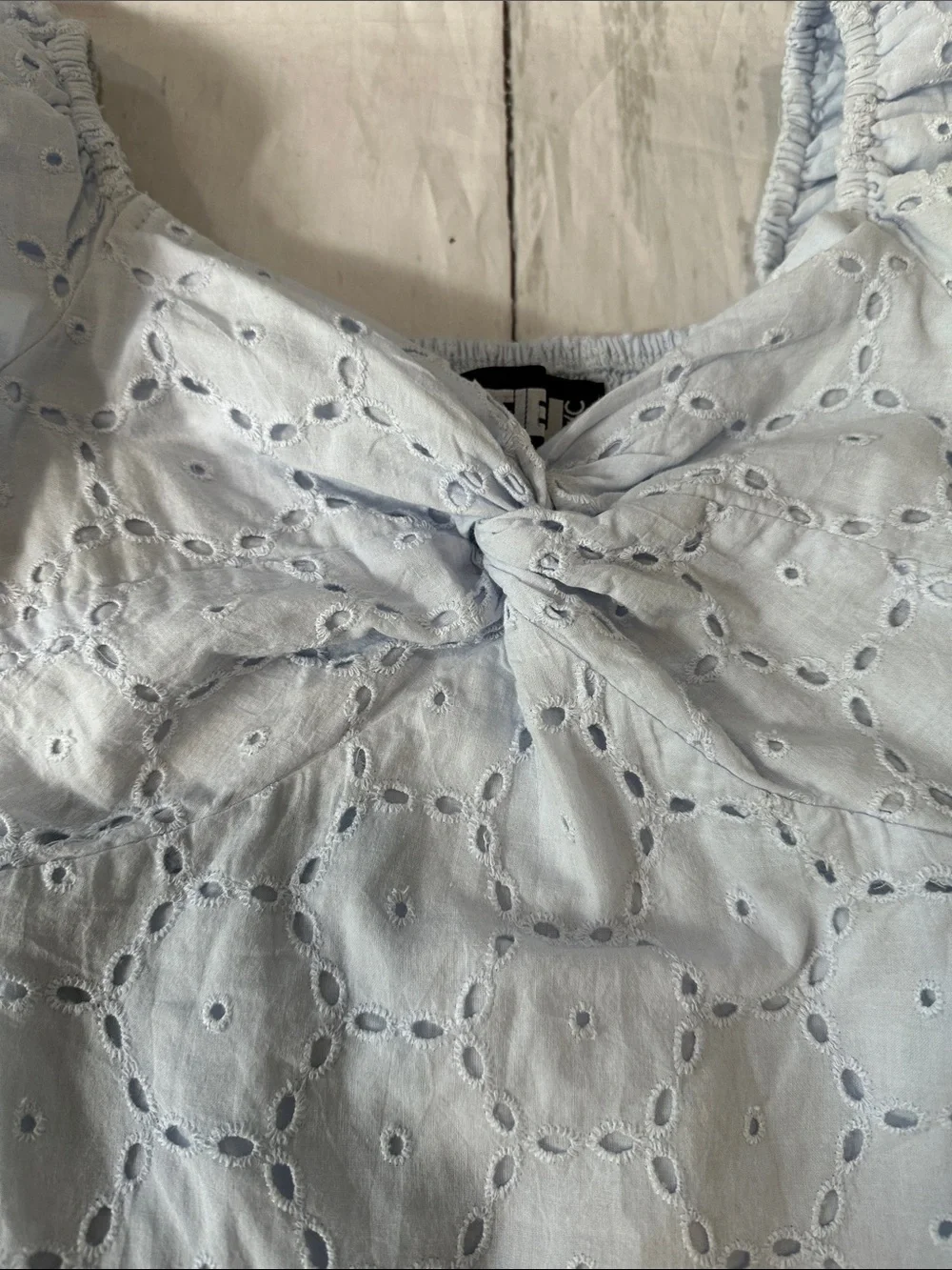 Katie J NYC Phoebe pale Blue Eyelet Puff Sleeve Dress fits like a 6 Small tween